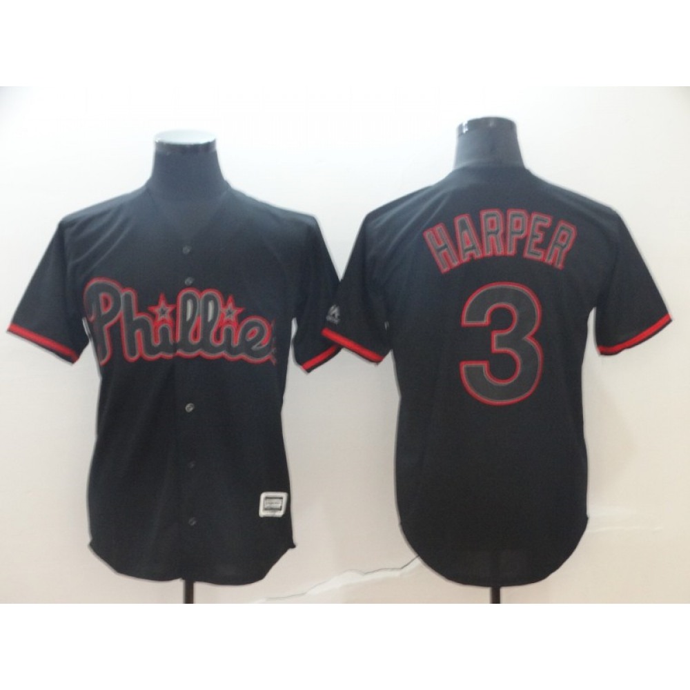 Men’s Philadelphia Phillies #3 Bryce Harper Black Shadow Cool Base Stitched MLB Jersey