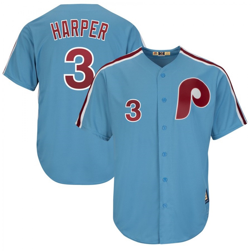 Men’s Philadelphia Phillies #3 Bryce Harper Blue Throwback Stitched MLB Jersey