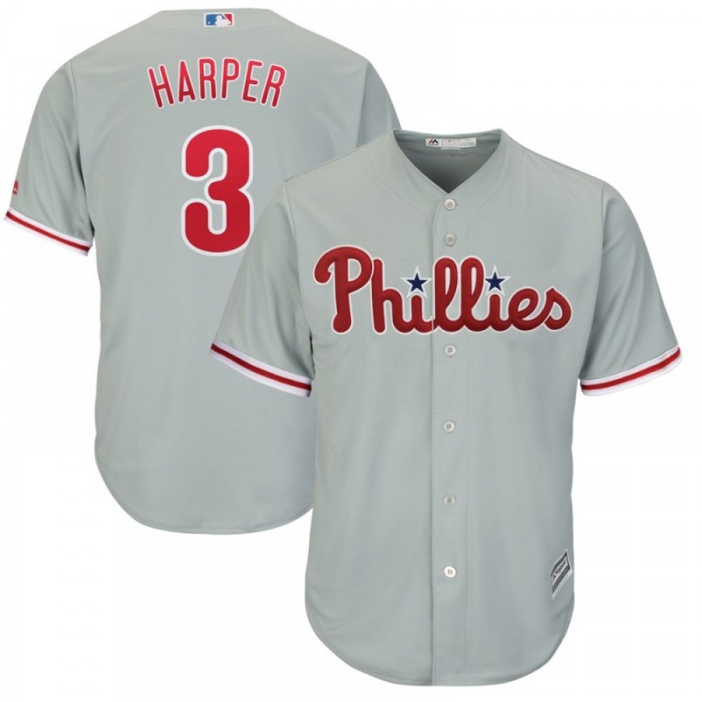 Men’s Philadelphia Phillies #3 Bryce Harper Gray Cool Base Stitched MLB Jersey