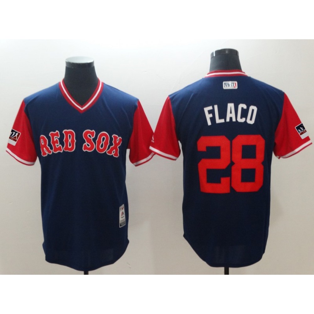 Men’s Boston Red Sox #28 J.D. Martinez Flaco Navy/Red 2018 Players Weekend Cool Base Stitched Jersey