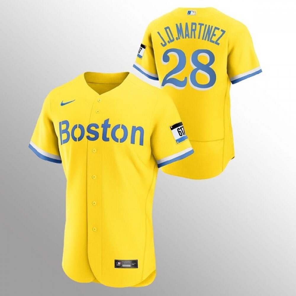 Men’s Boston Red Sox #28 J.D. Martinez Gold 2021 City Connect Flex base Stitched Jersey