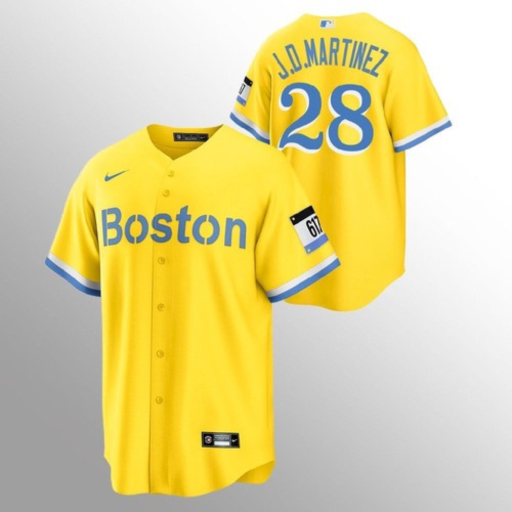 Men’s Boston Red Sox #28 J.D. Martinez Gold 2021 City Connect Stitched Baseball Jersey