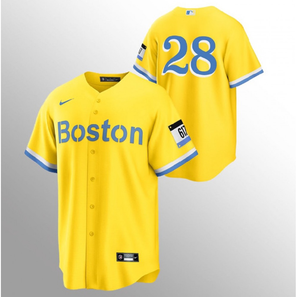 Men’s Boston Red Sox #28 J.D. Martinez Gold 2021 City Connect Stitched MLB Jersey