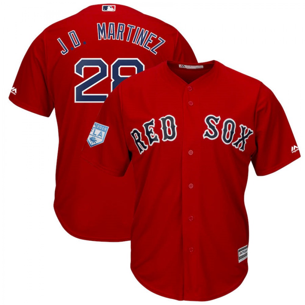 Men’s Boston Red Sox #28 J.D. Martinez Red 2019 Spring Training Cool Base Stitched MLB Jersey