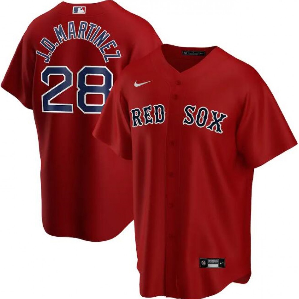 Men’s Boston Red Sox #28 J.D. Martinez Red Cool Base Stitched Jersey