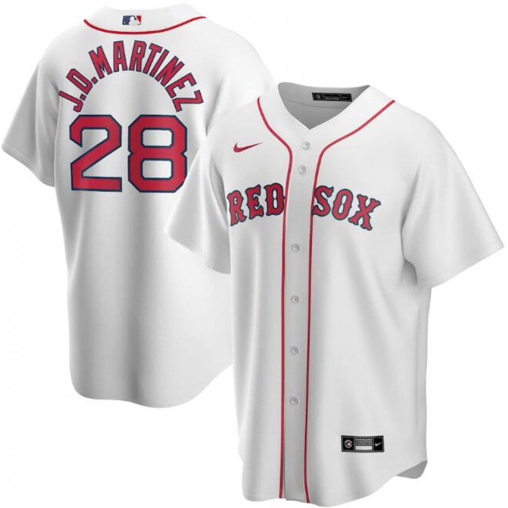 Men’s Boston Red Sox #28 J.D. Martinez White Cool Base Stitched Jersey