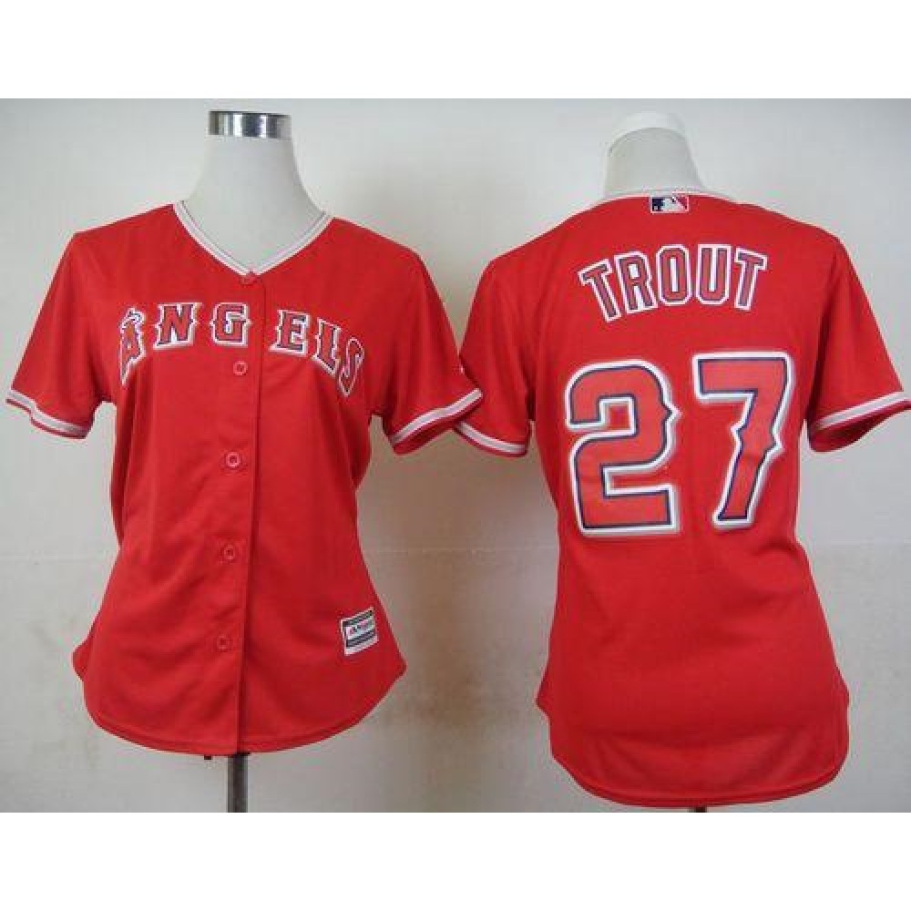 Angels #27 Mike Trout Red Alternate Women’s Stitched MLB Jersey