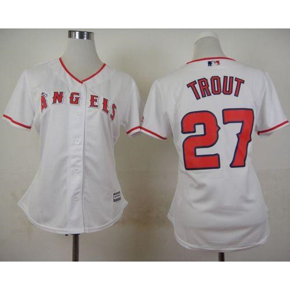 Angels #27 Mike Trout White Home Women’s Stitched MLB Jersey