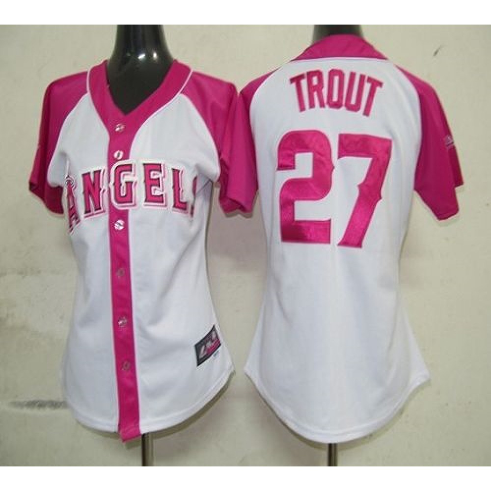 Angels #27 Mike Trout White/Pink Women’s Splash Fashion Stitched MLB Jersey