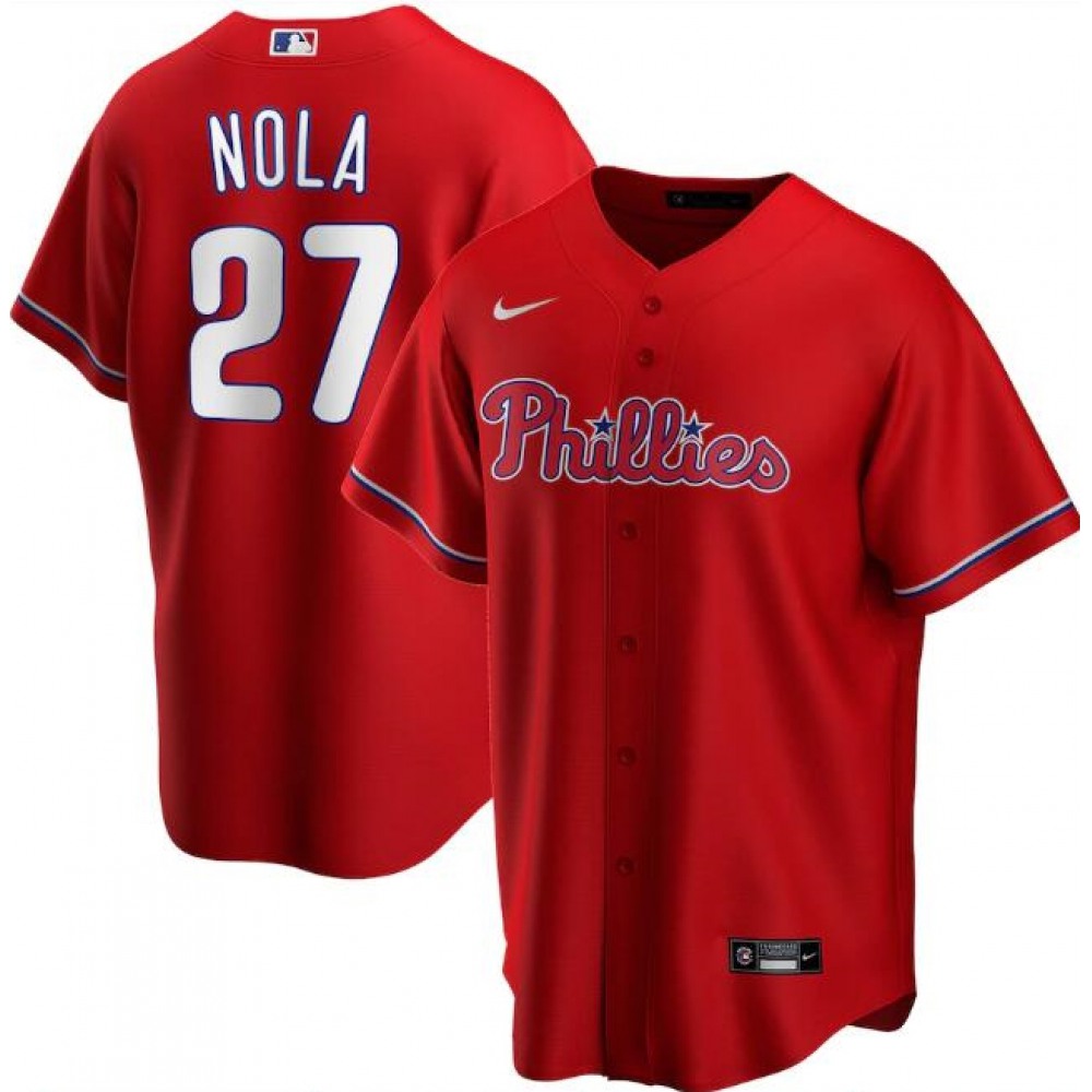 Men’s Philadelphia Phillies #27 Aaron Nola Red Cool Base Stitched Jersey