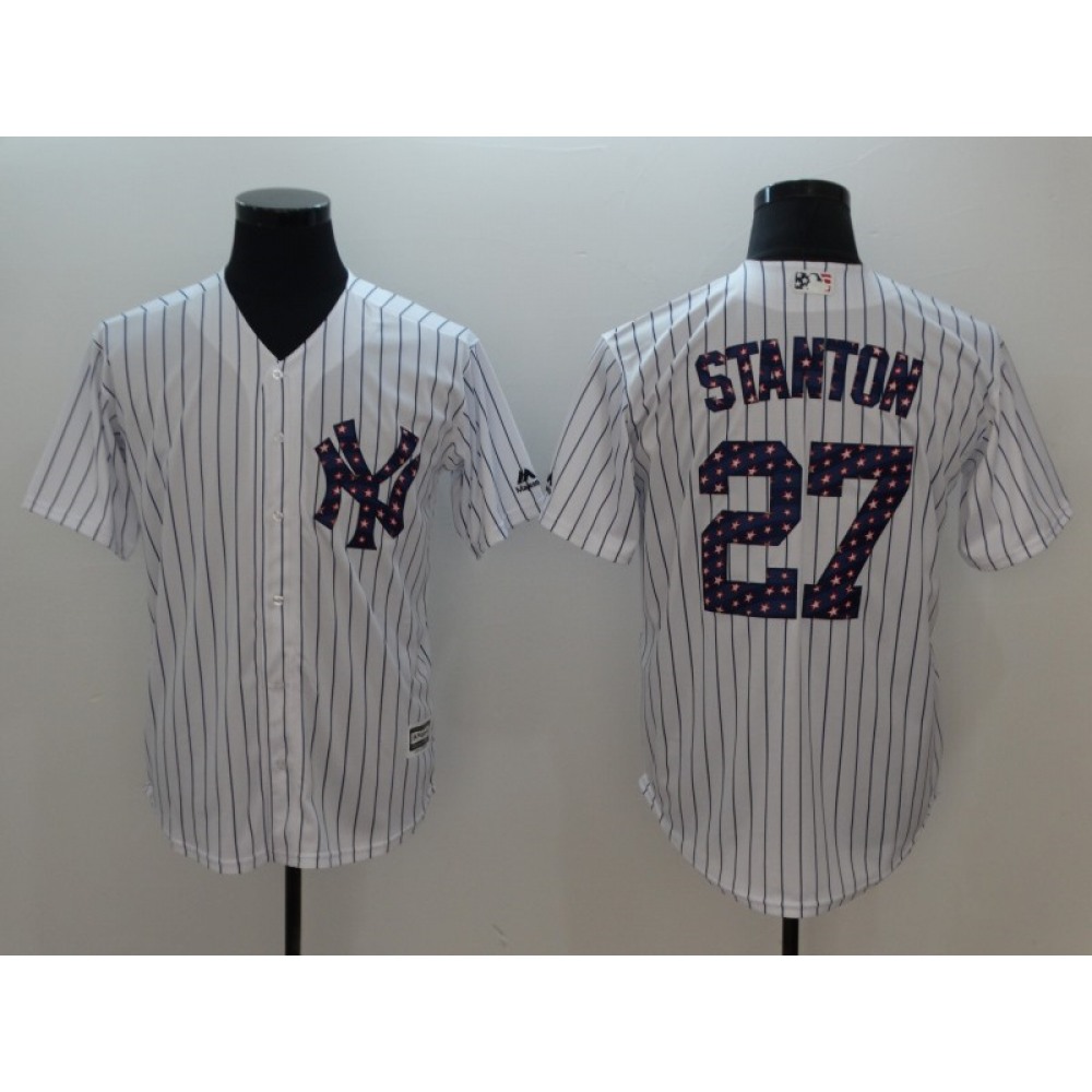 Men’s MLB New York Yankees #27 Giancarlo Stanton White 2018 Stars & Stripes Cool Base Jersey