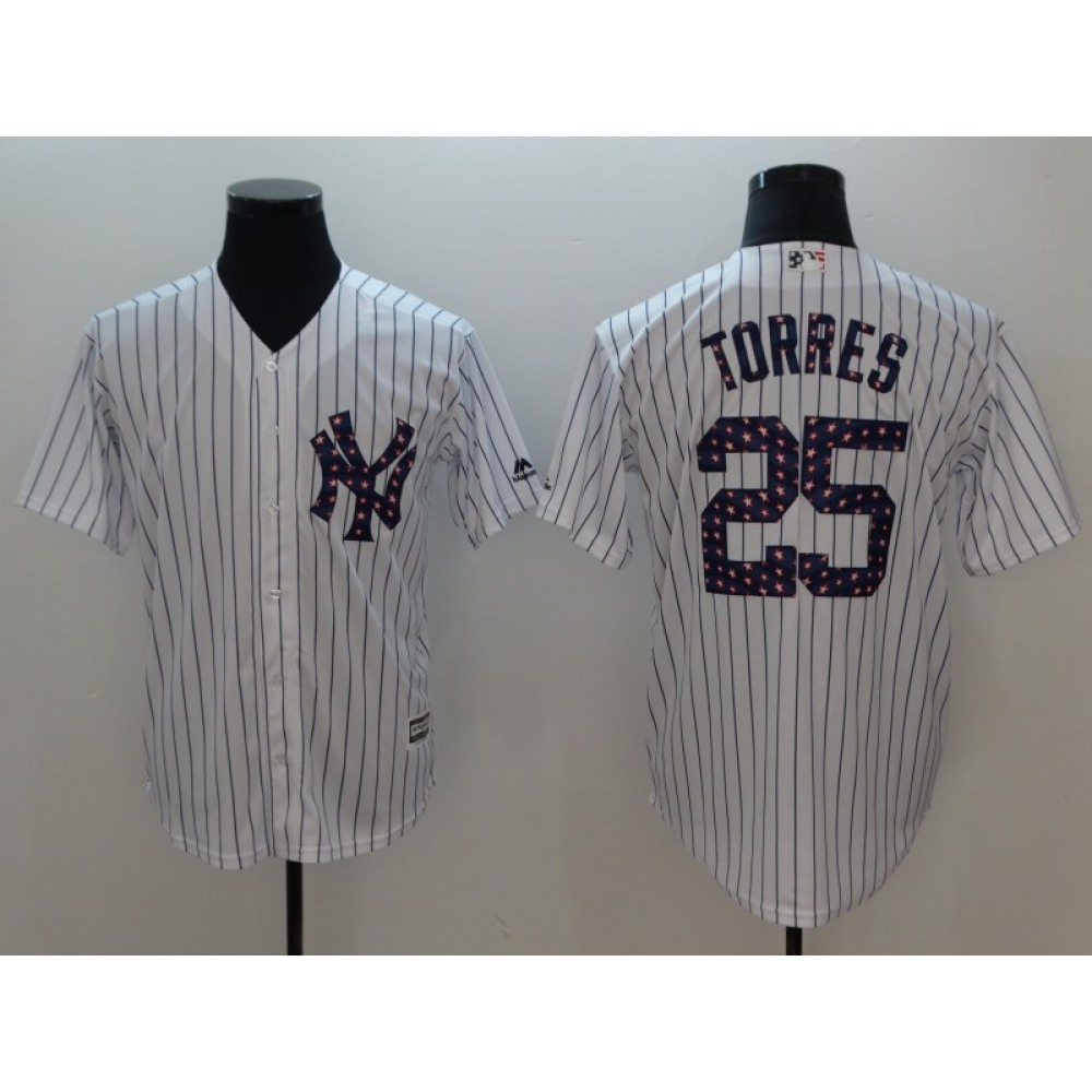 Men’s MLB New York Yankees #25 Gleyber Torres White 2018 Stars & Stripes Cool Base Jersey