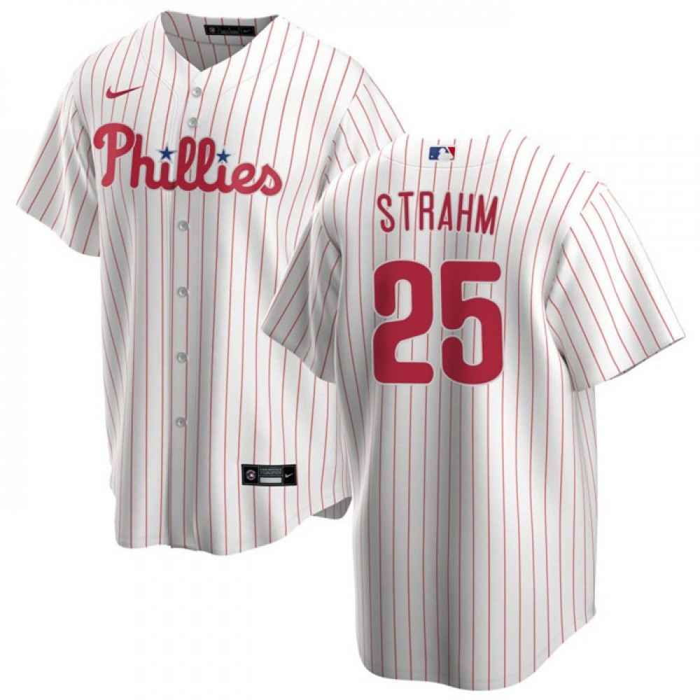 Men’s Philadelphia Phillies #25 Matt Strahm White Cool Base Stitched Baseball Jersey