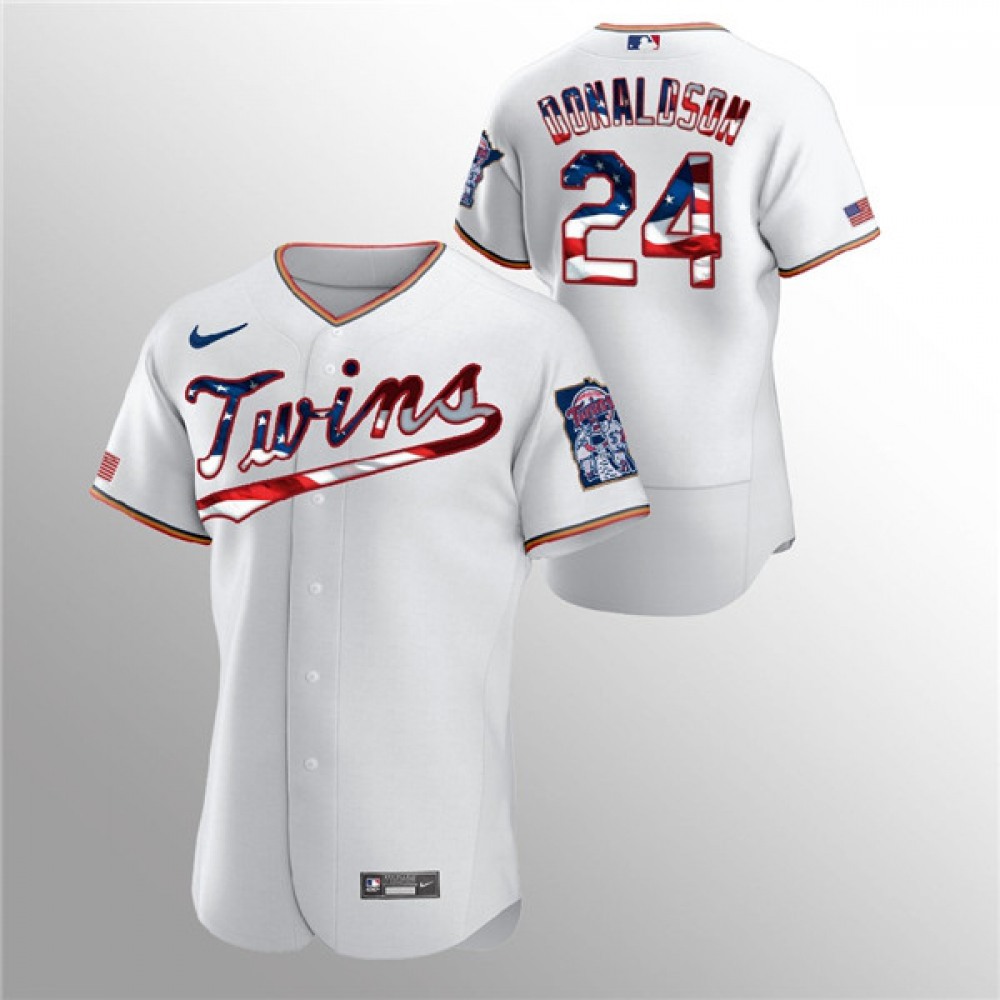 Men’s Minnesota Twins #24 Josh Donaldson White 2020 Stars & Stripes Flex Base Stitched Jersey