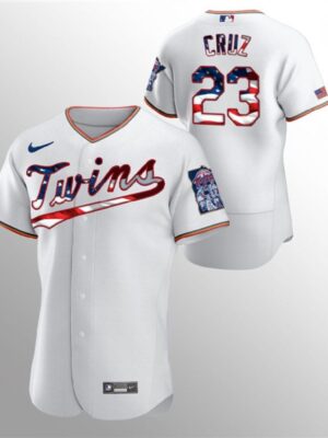 Men's Minnesota Twins #23 Nelson Cruz White 2020 Stars & Stripes Flex Base Stitched Jersey