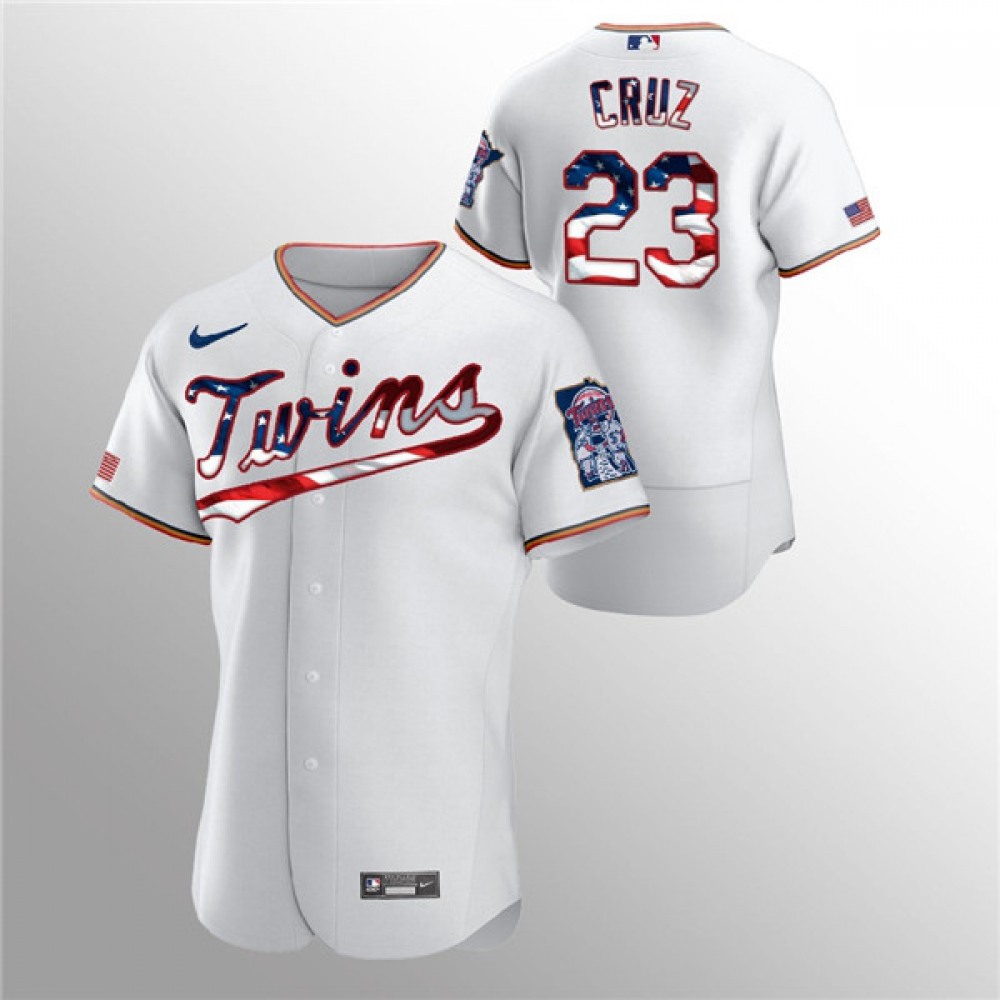 Men’s Minnesota Twins #23 Nelson Cruz White 2020 Stars & Stripes Flex Base Stitched Jersey