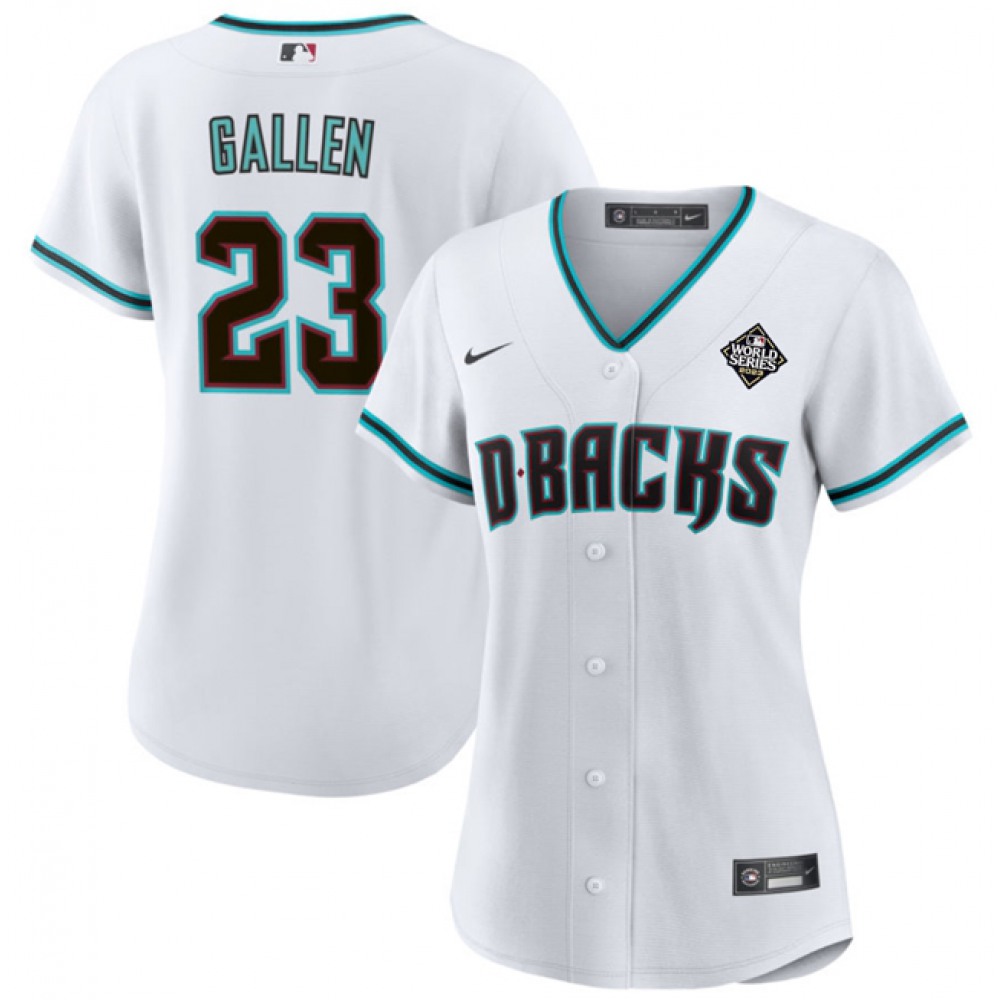 Women’s Arizona Diamondbacks #23 Zac Gallen White 2023 World Series Stitched Baseball Jersey(Run Small)