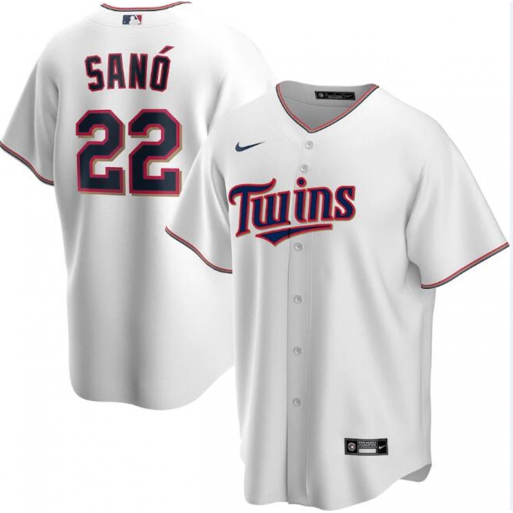 Men’s Minnesota Twins #22 Miguel Sano White Cool Base Stitched Jersey