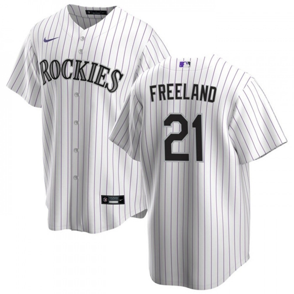 Men’s Colorado Rockies #21 Kyle Freeland White Stitched Baseball Jersey