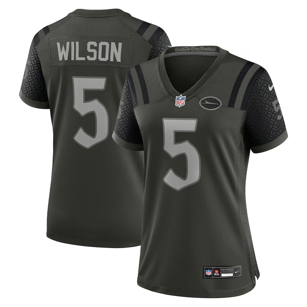 Women’s New York Jets #5 Garrett Wilson Black Rivalries Collection Game Jersey