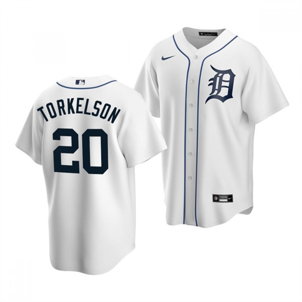 Men’s Detroit Tigers #20 Spencer Torkelson White Cool Base Stitched Jersey