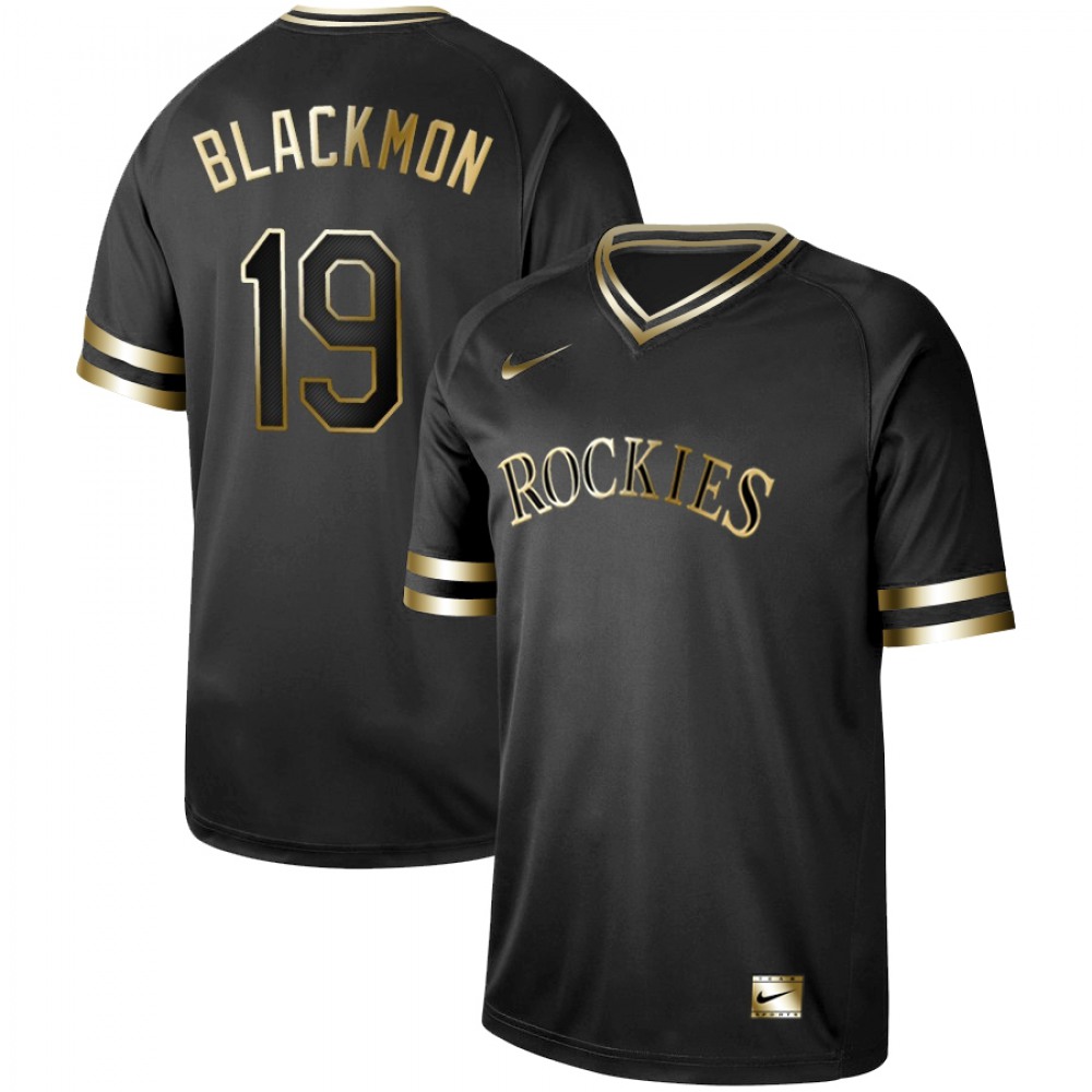 Men’s Colorado Rockies #19 Charlie Blackmon Black Gold Stitched MLB Jersey
