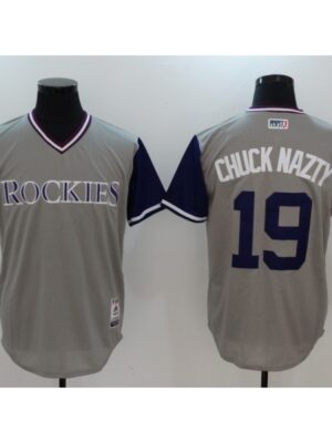 Men's Colorado Rockies #19 Charlie Blackmon "Chuck Nazty" Grey Stitched Jersey