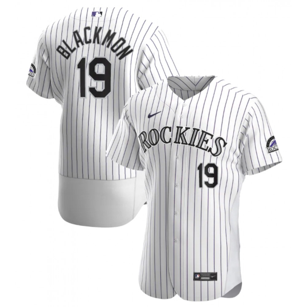 Men’s Colorado Rockies #19 Charlie Blackmon White Flex Base Stitched Jersey