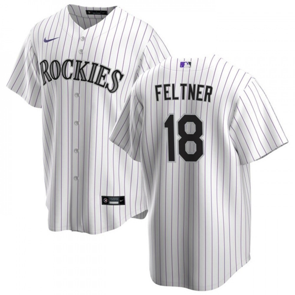 Men’s Colorado Rockies #18 Ryan Feltner White Stitched Baseball Jersey