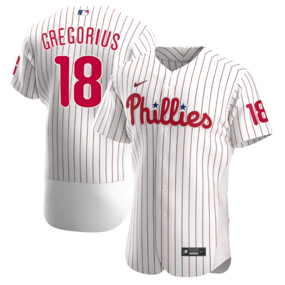 Men’s Philadelphia Phillies #18 Didi Gregorius White Flex Base Stitched Baseball Jersey