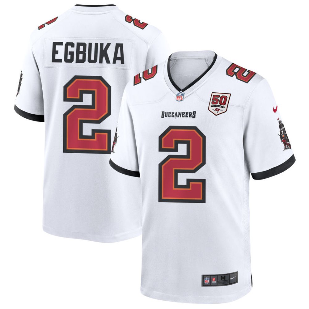 Men’s Tampa Bay Buccaneers #2 Emeka Egbuka Nike White 50th Anniversary Game Jersey