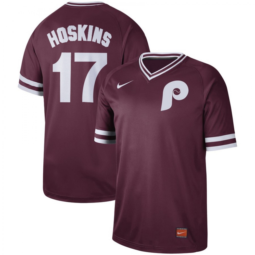 Men’s Philadelphia Phillies #17 Rhys Hoskins Maroon Cooperstown Collection Legend Stitched MLB Jersey