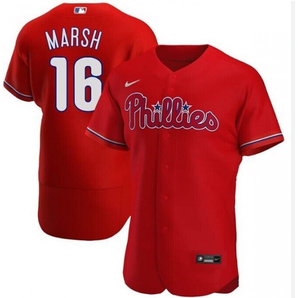Men’s Philadelphia Phillies #16 Brandon Marsh Red Flex Base Stitched Baseball Jersey