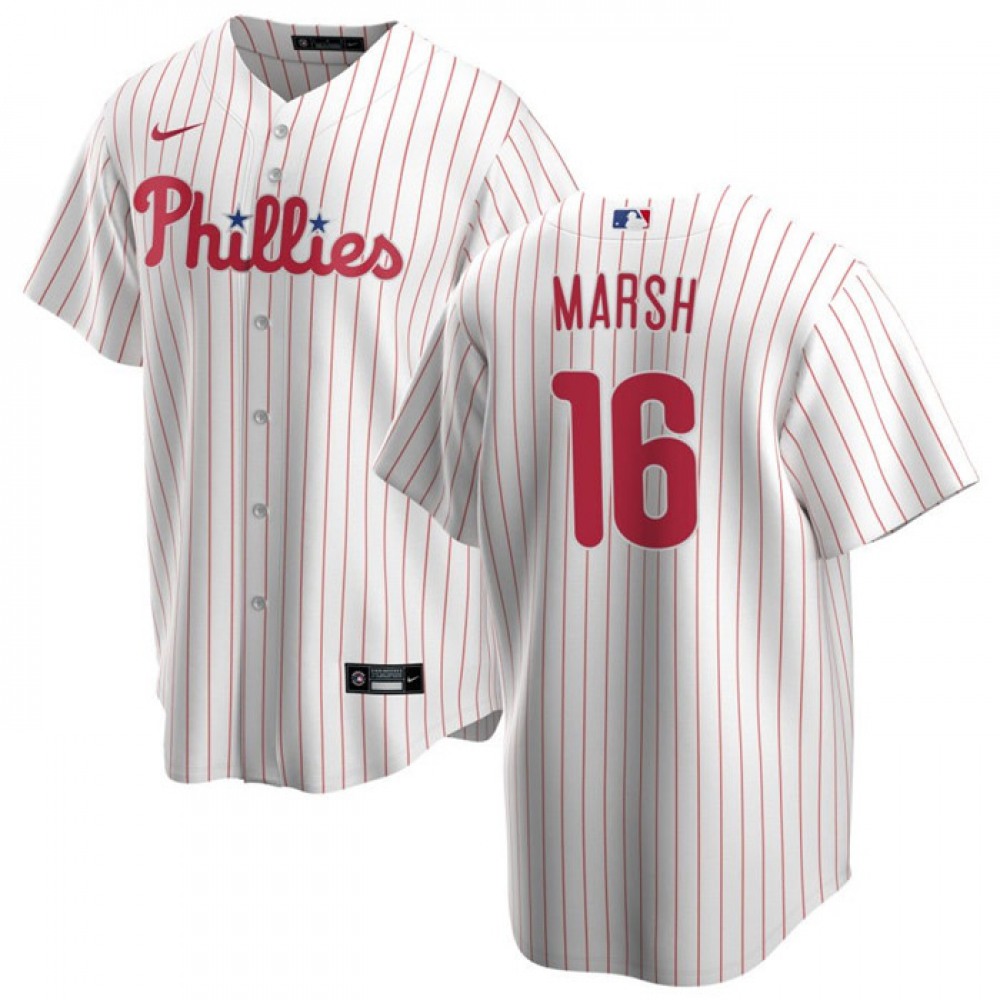 Men’s Philadelphia Phillies #16 Brandon Marsh White Cool Base Stitched Baseball Jersey