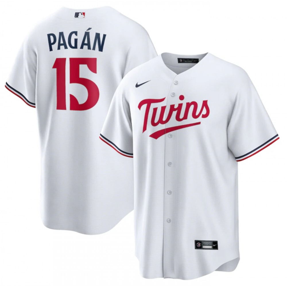 Men’s Minnesota Twins #15 Emilio Pagan White Cool Base Stitched Jersey