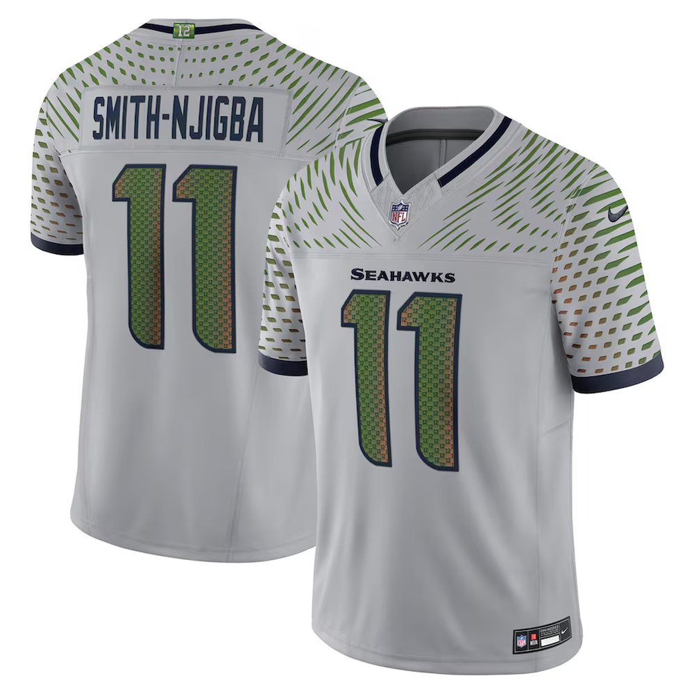 Men’s Seattle Seahawks #11 Jaxon Smith-Njigba Gray Rivalries Collection F.U.S.E. Vapor Limited Stitched Jersey