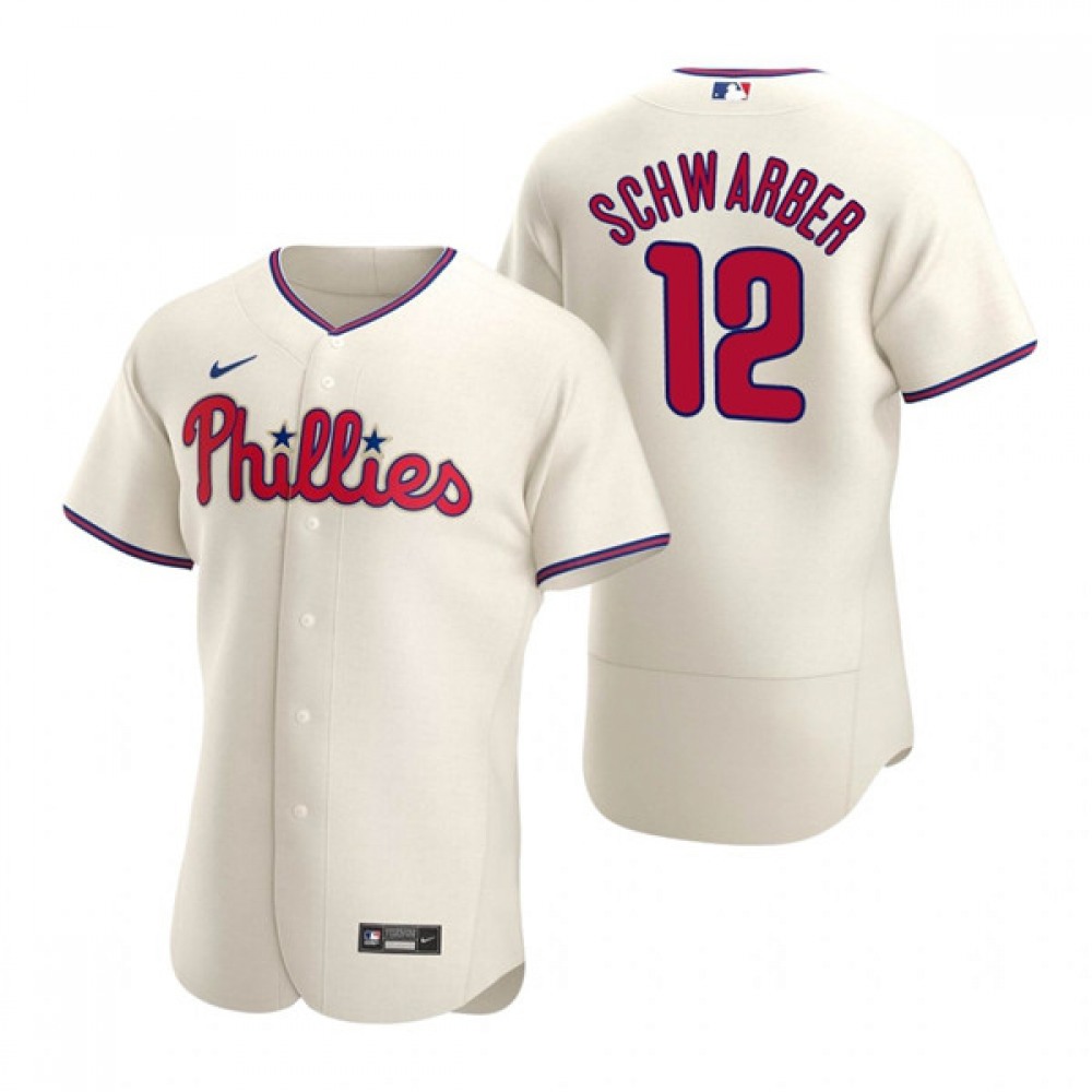 Men’s Philadelphia Phillies #12 Kyle Schwarber 2021 Cream Flex Base Stitched Baseball Jersey