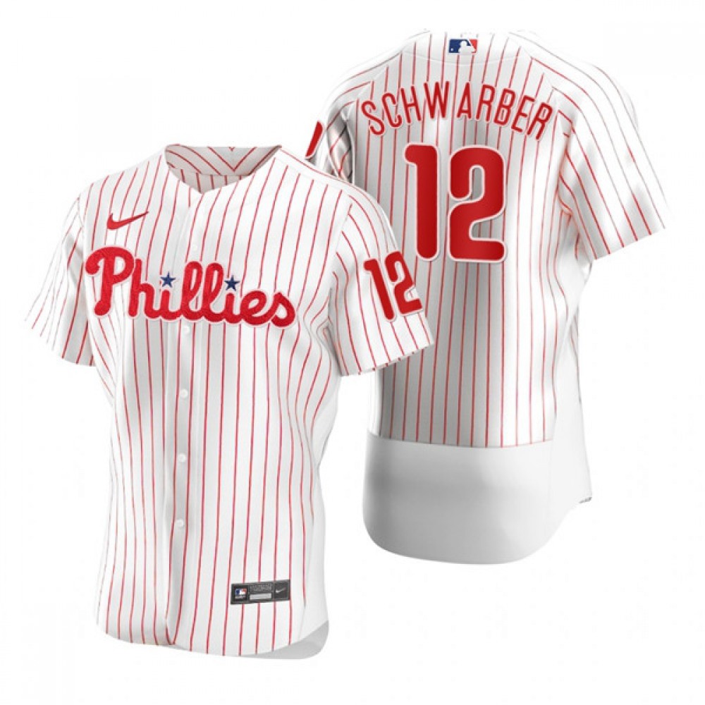 Men’s Philadelphia Phillies #12 Kyle Schwarber 2021 White Flex Base Stitched Baseball Jersey
