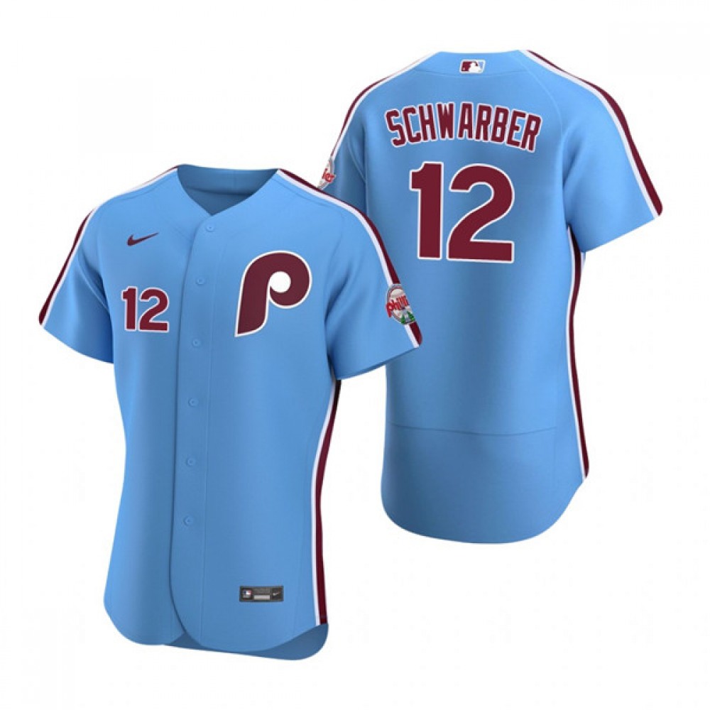 Men’s Philadelphia Phillies #12 Kyle Schwarber Blue Flex Base Stitched Baseball Jersey