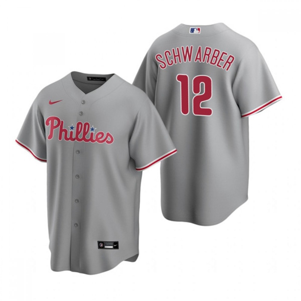 Men’s Philadelphia Phillies #12 Kyle Schwarber Grey Cool Base Stitched Jersey