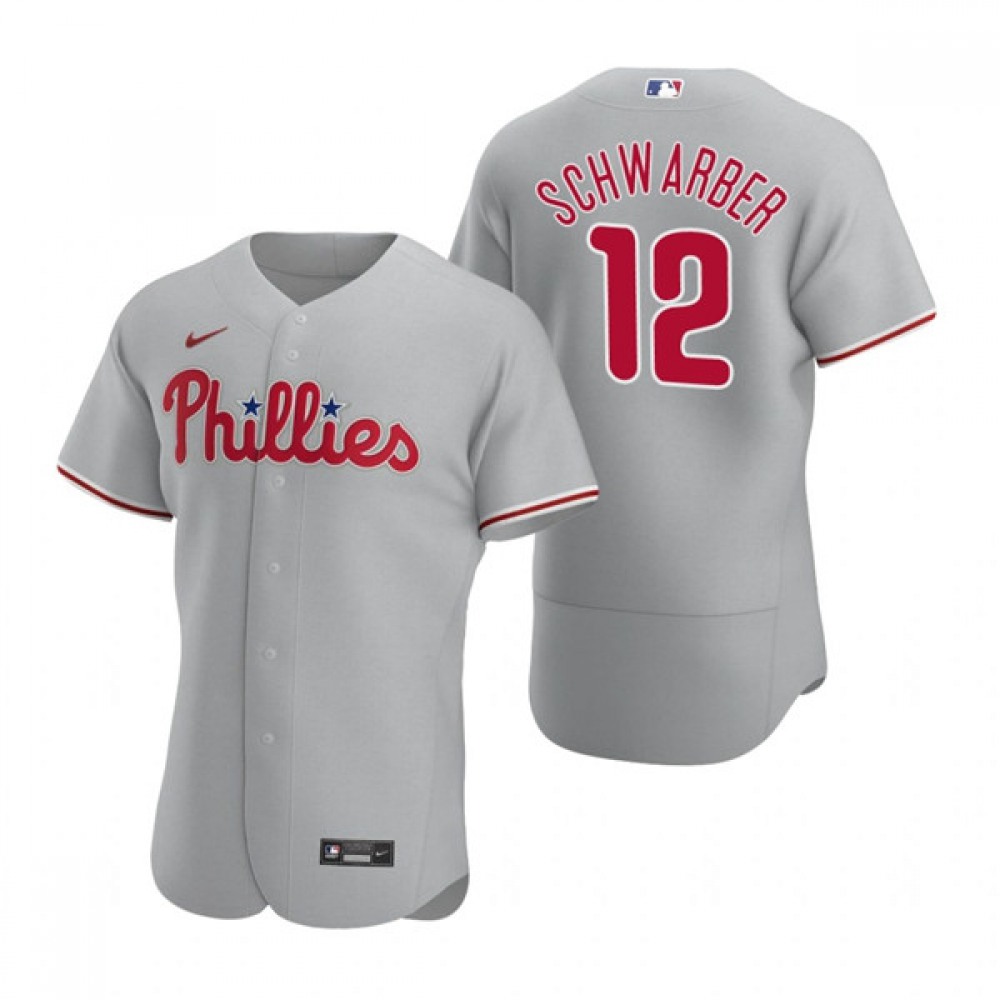 Men’s Philadelphia Phillies #12 Kyle Schwarber Grey Flex Base Stitched Baseball Jersey