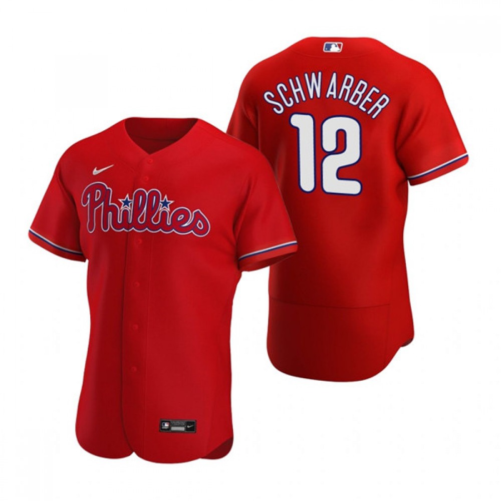 Men’s Philadelphia Phillies #12 Kyle Schwarber Red Flex Base Stitched Baseball Jersey