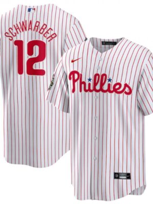 Men's Philadelphia Phillies #12 Kyle Schwarber White 2022 World Series Cool Base Stitched Baseball Jersey