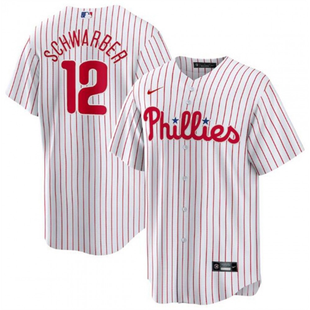 Men’s Philadelphia Phillies #12 Kyle Schwarber White Cool Base Stitched Jersey