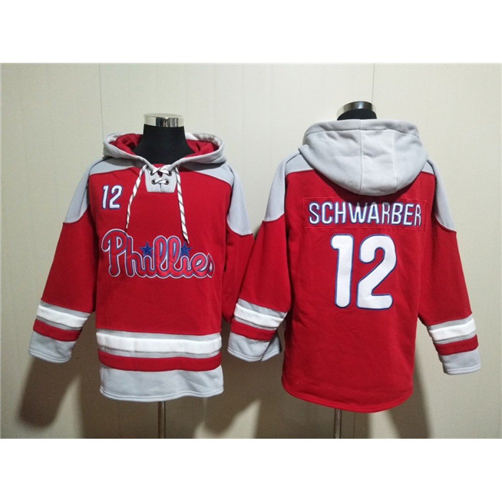 Men’s Philadelphia Phillies #12 Kyle Schwarber Red Ageless Must-Have Lace-Up Pullover Hoodie