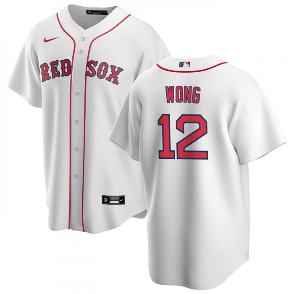 Men’s Boston Red Sox #12 Connor Wong White Cool Base Stitched Jersey