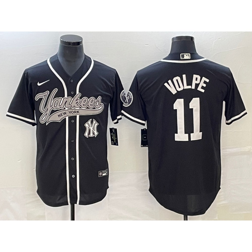 Men’s New York Yankees #11 Anthony Volpe Black With Patch Cool Base Stitched Baseball Jersey