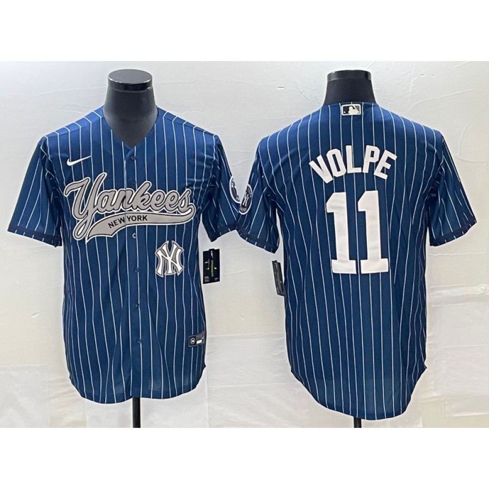 Men’s New York Yankees #11 Anthony Volpe Navy With Patch Cool Base Stitched Baseball Jersey