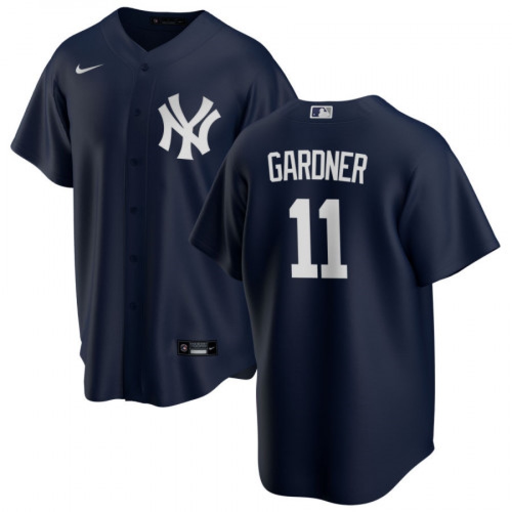 Men’s New York Yankees #11 Brett Gardner Navy Stitched Jersey.