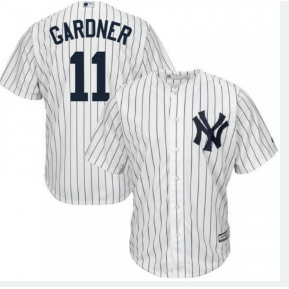 Men’s New York Yankees #11 Brett Gardner White Cool Base Stitched Jersey
